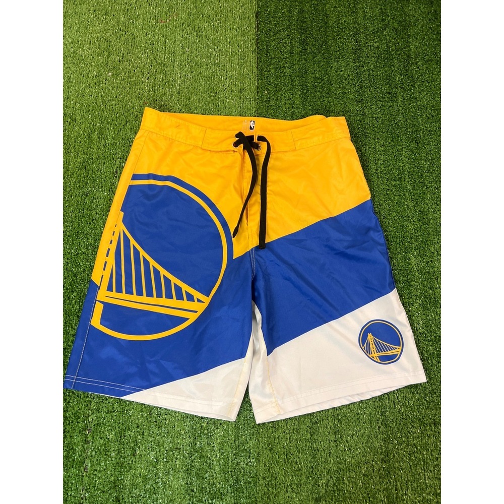NBA Golden State Warriors Board Shorts Mens 32 Yellow Blue Swim Trunks GSW Logo